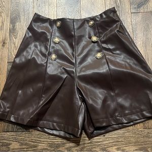 Faux Leather Brown Shorts-Small